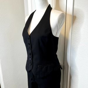 Black Tuxedo Out Fit sexy halter top satin trim top and bottom